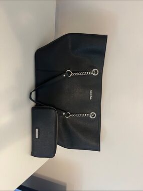 Calvin Klein Black Tote with Silver Chain Handles and wallet